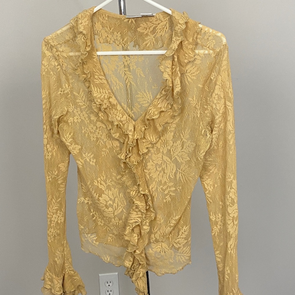 Mustard Lace Blouse  with long sleeves and ruffles